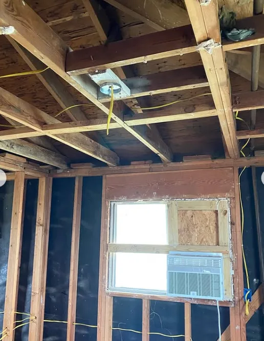 Ceiling rough-in with new lighting and window circuits