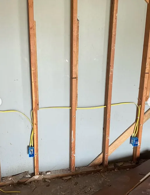 New receptacle circuits roughed in and ready for drywall